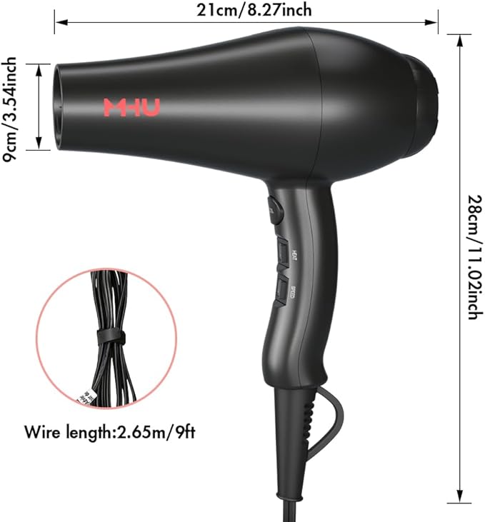 1875W Far Infrared Hair Dryer | Powerful AC Motor Blow Dryer Fast Drying | 2 Speed 3 Heat with Cool Shot | ETL Certified with ALCI Safety Plug | Concentrator &amp Diffuser &amp Comb | 2.65M Long Cor