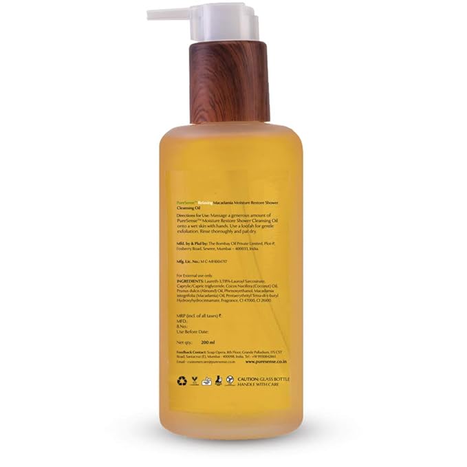 Macadamia Moisture Restore Shower Cleansing Oil - Sulphate &amp Paraben Free (200ml)