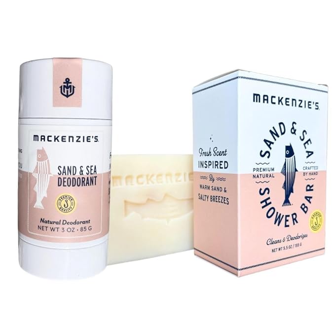 MacKenzie's Sand &amp Sea Deodorant &amp Shower Bar Bundle - Gifts for Women - Gifts for Men - Coastal Gifts - Natural - Sea Salt - Ozone - Citrus