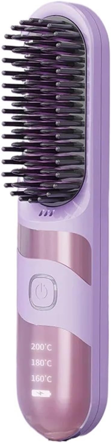 Portable Cordless Hair Straightener Brush - Mini Ionic Hot Comb for Women Travel-Friendly Design with Fast Charging(Purple)