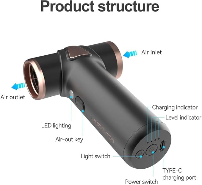 Cordless Hair Dryer No Hot Air Mini Blow Dryer Aluminum Air Duster Keyboard Cleaner for Computer Keyboard Electronics Cleaning Outdoor Hiking Camping Air Cushion Inflation