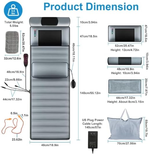 Full Body Electric Massage Mat with Heat Vibration Pad Cushion Back Massager with Neck Pillow 10 Motors 3 Timers Anti-Slip