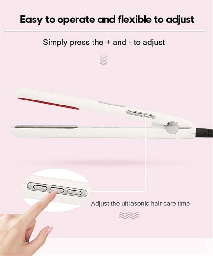 JUKEY Hair Straightener Infrared with Ultrasonic Care Iron Cold Treatment Recovers Damaged Hair and Shiny Hair Restoration LCD Display Dual Voltage Auto Off -White 13 x 2.4 x 1.8 Inch
