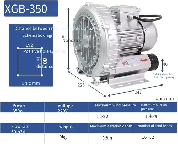 1pc XGB High-Pressure Vortex Fan - Powerful Centrifugal Blower for Fish Pond Aeration &amp Industrial Use(Xgb-350w 220v)
