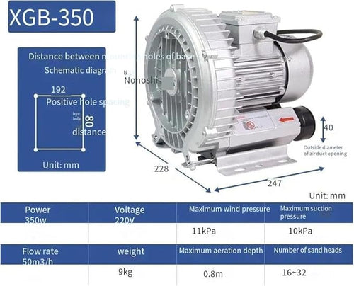 1pc XGB High-Pressure Vortex Fan - Powerful Centrifugal Blower for Fish Pond Aeration &amp Industrial Use(Xgb-350w 220v)