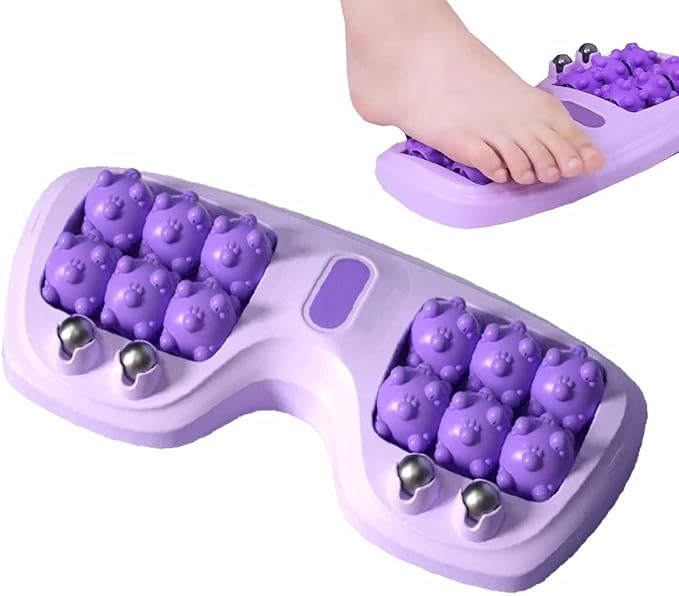 Portable Double Foot Massage RollerFoot Roller MassagerDual Feet Rollers Acupressure MassagerStress ReliefFeet Massage Tool for Travel Home Office (Purple)