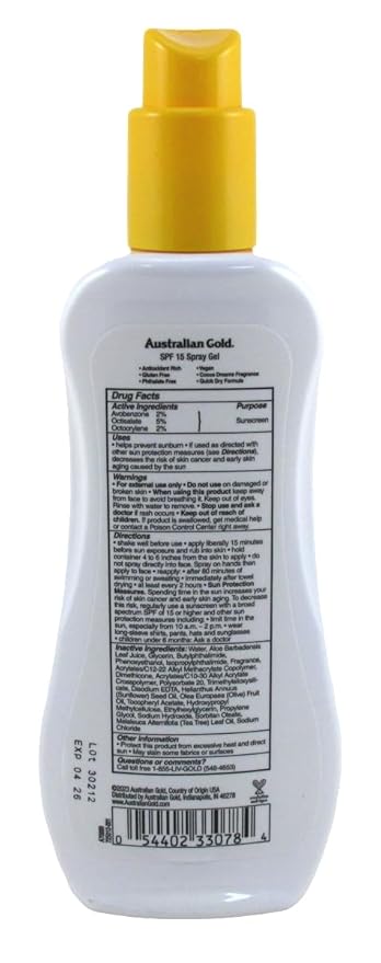 Australian Gold SPF#15 Spray Gel Ultimate Hydration 8 Ounce (Pack of 3)