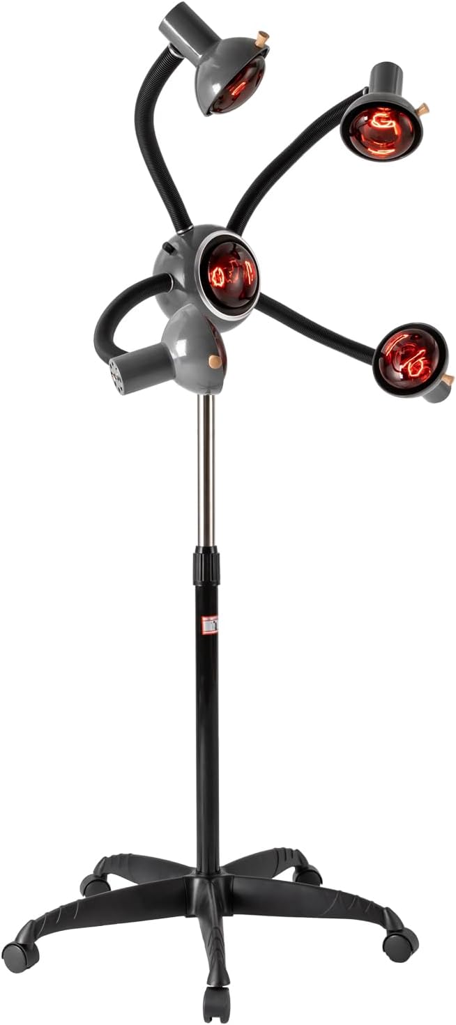 5 Head Infrared Light Heat Therapy 750W Red Lamp Salon Hair Steamer Perming Dyeing Adjustable Height Machine with Rolling Wheels
