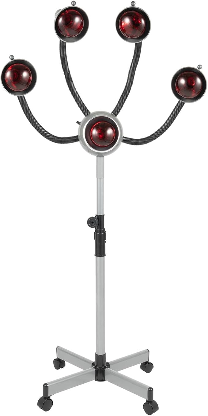 Infrared Hair Dryer 750W 5 Head Standing Professional Hair Dryer Stand Up Infrared Heat Lamp on Wheels Adjustable Height and Angle Salon Hair Heater for Hair Styling Perming Care