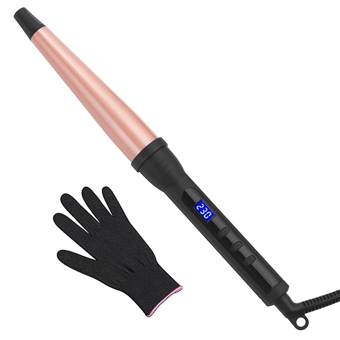Professional Ceramic Tapered Curling Wand - 1/2 to 1 Inch Hair Curler with LCD Display &amp 14 Heat Settings for All Types(0.75-1.25 Inch)