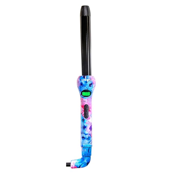Eva NYC Healthy Heat Clip-Free Curling Wand Tourmaline-Infused Hair Curler with Far-Infrared Ceramic Wand Curling Iron Hair Wand Styling Tool with Adjustable Heat 1 Inch Floral Frenzy
