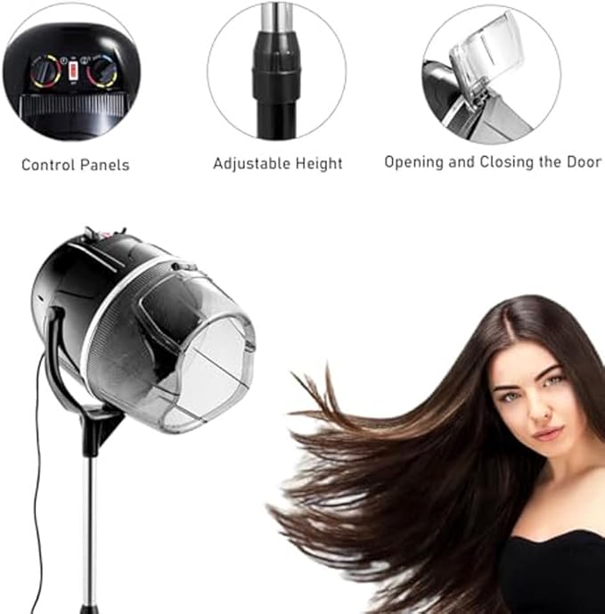 Professional Hooded Hair DryerPortable Floor Stand Hairdryer with Timer &amp Temperature ControlAdjustable Bonnet Dryer with Mobile Standfor Salon and Home Spa