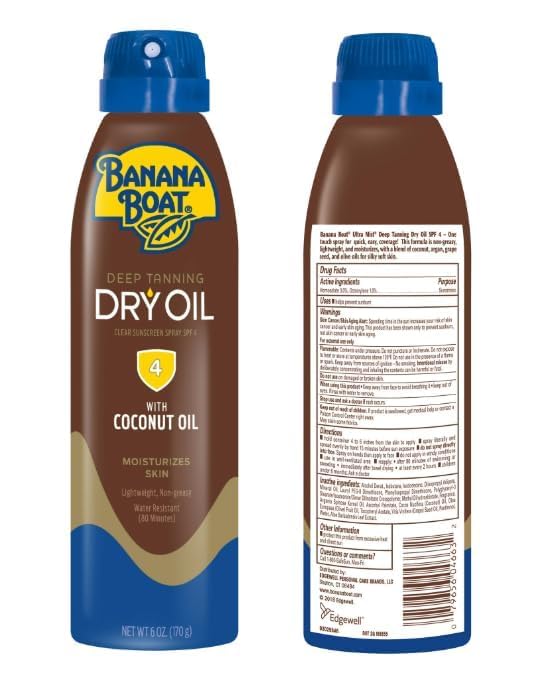 Bananas-Boat Deep Tanning Oil Spray SPF 4 Clear Dry Sunscreen Spray Dark Tanning Oil 6 oz (pack of 2)