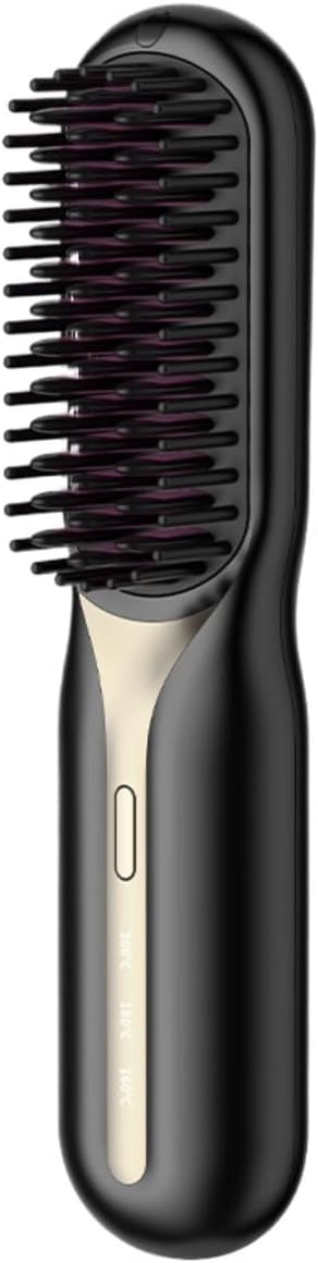 Cordless Hair Straightener with Detangling Brush Portable Hot Ionic Straightening Brush for Women (Black)