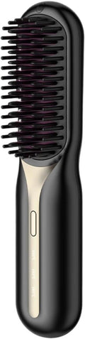 Cordless Hair Straightener with Detangling Brush Portable Hot Ionic Straightening Brush for Women (Black)