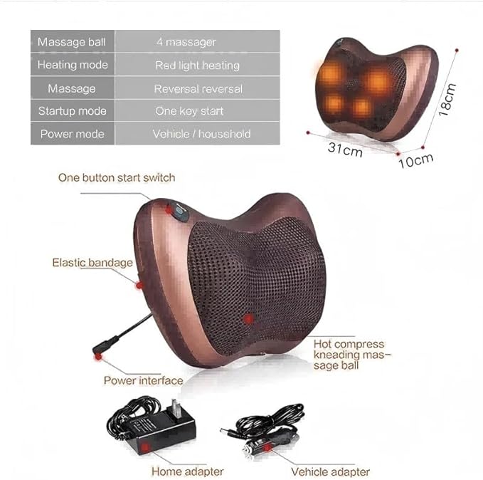 Full Body Electric Massage Pillow for Pain Relief -Shiatsu Neck and Back Massager with Heat Relieve Muscle Stiffness Improves Blood Circulation for Home Office Car-Gifts for Mom Dad (8-Head UK)