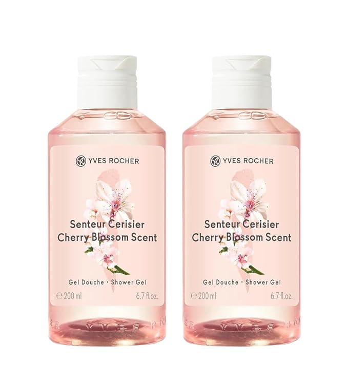 Yves Rocher Cherry Blossom Bloom Perfumed Shower Gel Nourishing Moisturizing Body - 200 ml./6.7 fl.oz. Set of 2 Best Gift Kit