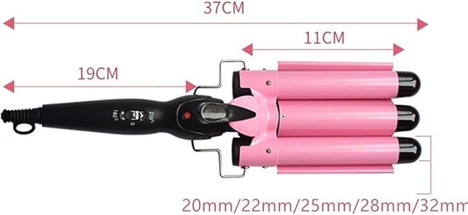 3 Barrels Hair Curler - Ceramic Hair Crimper Fast Heating Long Lasting Curling Crimpers Curling Iron with 2 Temperature Control Big Wave Curling Wand Tongs Best Gift for Women ( Color : Pink  Size