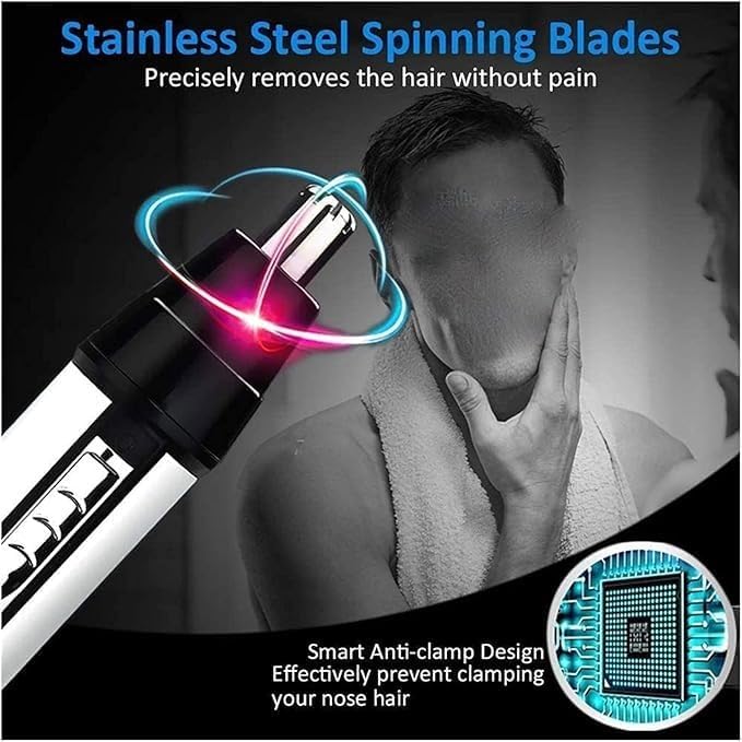 Nose Hair Trimmer for Hygienic Grooming with Rinseable Interchangeable Heads for Eyebrows Neckline Nose Ears &amp Other