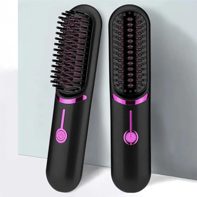 USB Charging Cordless Hair Straightener Brush Portable Mini Hair Straightener Hair Styling Tool(Gray)