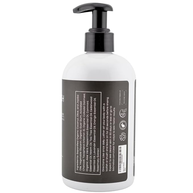 Bacne Wash: All Natural Back Acne Cleanser with Charcoal Jojoba Oil Tea Tree Oil Neem Oil Aloe Vera Colloidal Oatmeal and Vitamin E - Body Acne Wash for All Skin Types