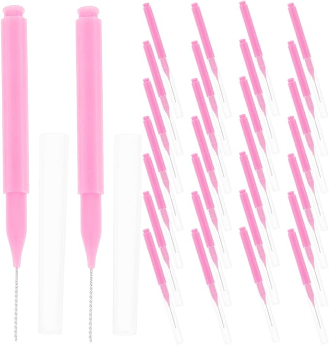 200pcs Pink Interdental Toothbrushes and Flossing Brushes for Braces Oral Care Portable Between Teeth Cleaner Tool for Travel and Daily Use