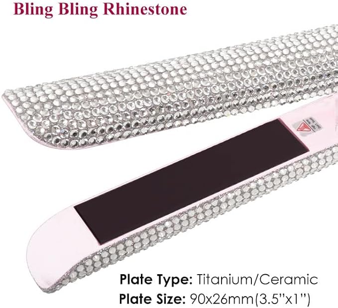 Hair Straightener Flat Iron with Gorgeous Rhinestone Bling Crystal Diamond 2 in 1 Hair Straightener and Curler 60Min Auto Shut Off LCD Temp Display Range from 120°F to 470°F Valentine's Day Gift