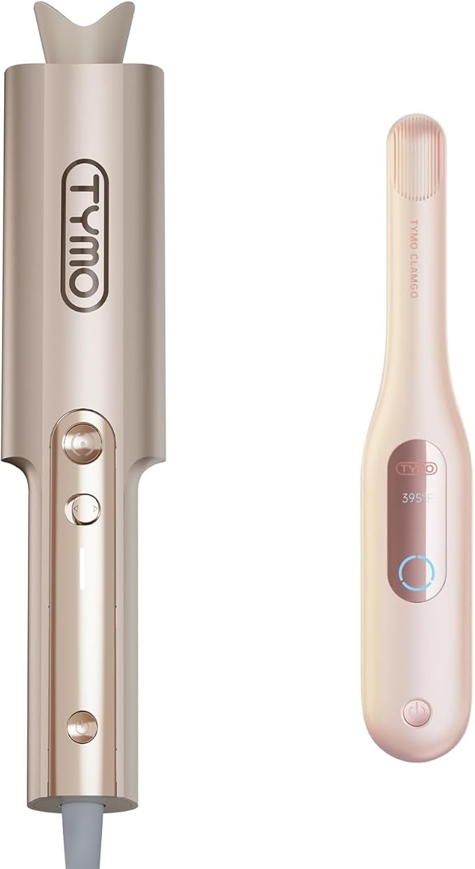 TYMO Long Barrel Automatic Curling Iron + Flat Iron Curling Iron for Quick Easy Curls and Straight Style for Long Short Hair