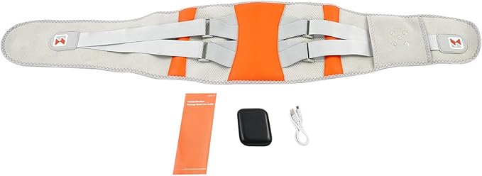 Heating Belt for Back Pain Portable Lower Back Massager 104-158℉ Grey Polyester 3-Speed Vibration LCD 1800mAh for Home Office Chronic Pain Relief