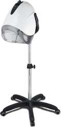 1000W Professional Hooded Hair DryerStanding Blow Hair Dryer with Cap and WheelsTemperature and time are AdjustableSuitable for Salon and Home(White-Stainless Steel Column)