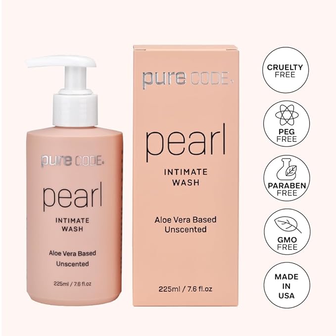 PURE CODE Aloe Vera-Based Pearl Intimate Wash - Gentle &amp Hydrating Intimate Cleanser for Skin Protection - Unscented Natural Feminine Wash Suitable for All Skin Types - 225ml (Pack of 2)