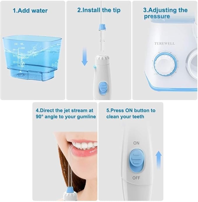 Water Flosser Oral Irrigator 600ML Teeth Cleaner 10 Adjustable Pressure Levels Electric for Teeth/Braces 8 Replacement Nozzles Suitable for Home Use(White)