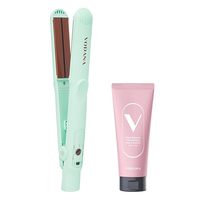 VODANA Professional Hair Irons Bundle Soft Bar Flat Iron 1 inch Mint Heat Balance Velvetshine Hair Essence