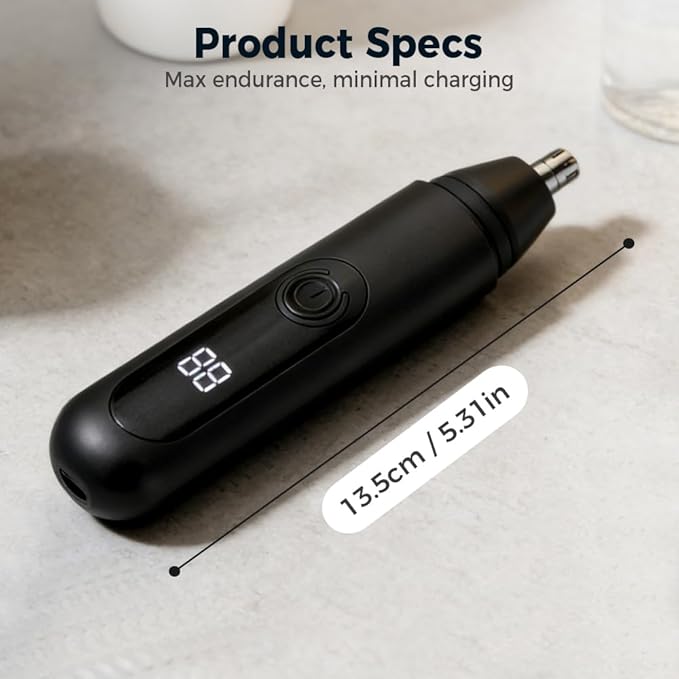 Nose Hair Trimmer for Men Women Skin-Friendly Grooming Tool with Digital Battery Indicator Type-C Rechargeable One-Button Operation (1)