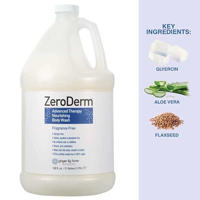 Ginger Lily Farms Botanicals ZeroDerm Advanced Therapy Nourishing Body Wash 100% Vegan &amp Cruelty-Free Fragrance Free 1 Gallon (128 Fl. Oz.) Refill