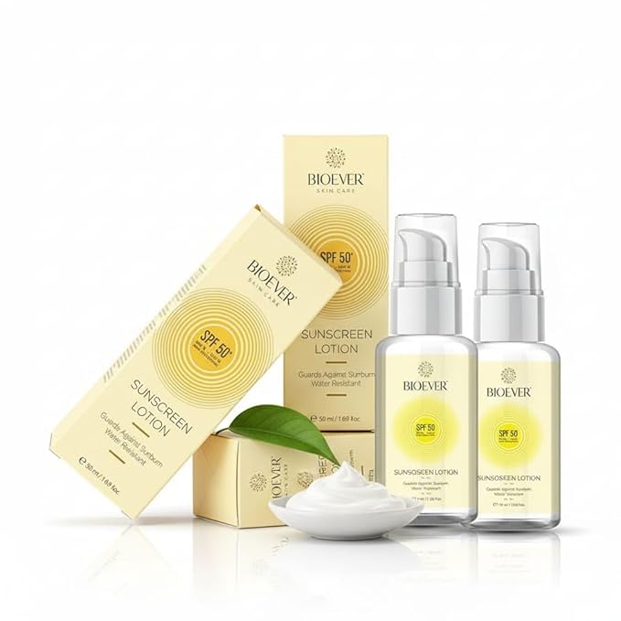 Bio.ever Sunscreen Lotion SPF 50 UVA UVB Blue Light Protection Prevents Tanning Hydrates &amp Nourishes Water Resistant