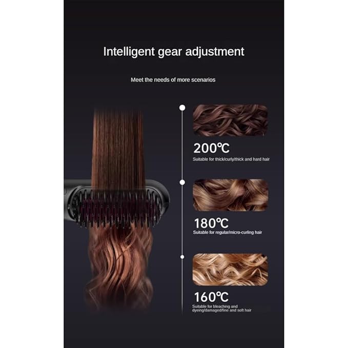 Wireless Hair Straightener Brush Fast Heated Straightener Brush Negative Ions Hair Curler Portable Heating Comb Easy to Use -Pink