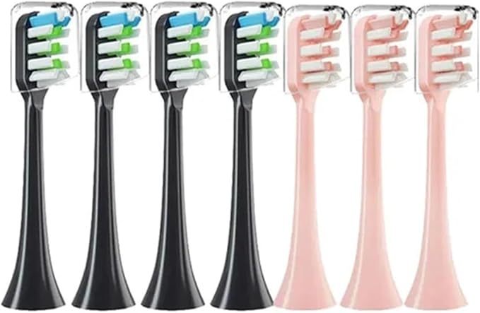 Compatible for X3 X5 X3U X1 V1 V2 Head Bristle Replacement Nozzles with Anti-dust Cap Toothbrush Heads(3Pink 4Black)
