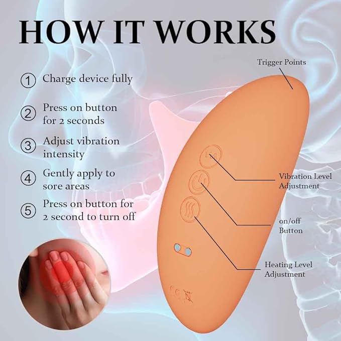 TMJ Relief Products Jaw Massager with Dual Motor Vibrating- Gentle Vibration for TMJ Massage Heating Tool for Pain Relief Tension Stiffness and Headaches