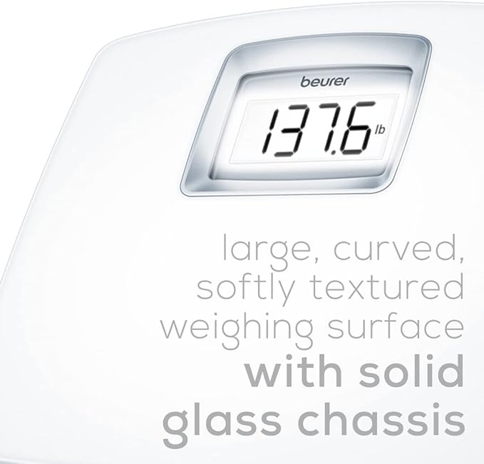 Beurer PS25 Digital Bathroom Scale for Body Weight – 400lb Capacity Auto-Calibrate XL Backlit Display – Glass Precise and Accurate Body Scale