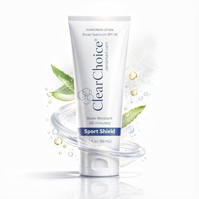 Clear Choice Sport Shield SPF 45 – Mineral Sunscreen &amp Moisturizer | Non-Greasy Broad-Spectrum Face &amp Body SPF | Micronized Zinc Oxide | No White Cast | Dermatologist Recommended 60 ml / 2 oz