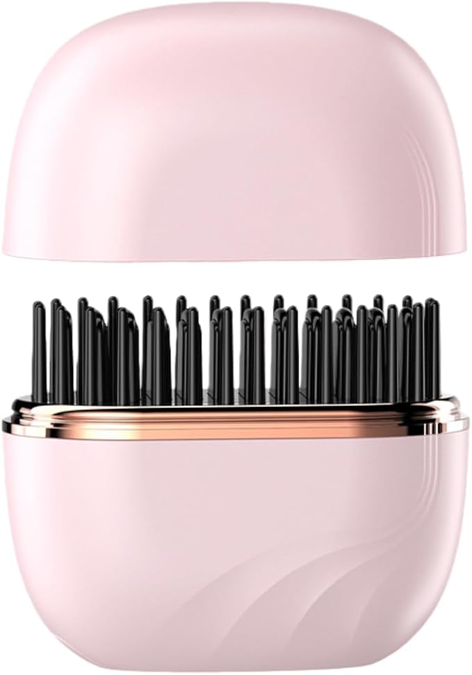 Mini Hair Straightener Rechargeable Portable Mini Hot Comb for Travel with Anti Scald Shell Lightweight and Portable 3-Speed Temperature Control for Travel Home Use (Pink)