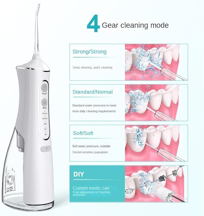 New Electric Tooth FlosserPortable Rechargeable Tooth Flosser300ML Rechargeable Travel Rinse Cleaner IPX7 Waterproof Electric Tooth Flosser4 Speed ModeFloss Cleaner (Pearly White)