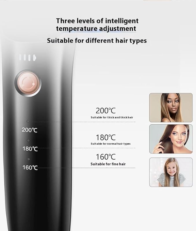 Wireless Hair Straightener Brush and Curler 2-in-1 Dual-Use Straight Comb with Temperature Control White and Rose Gold