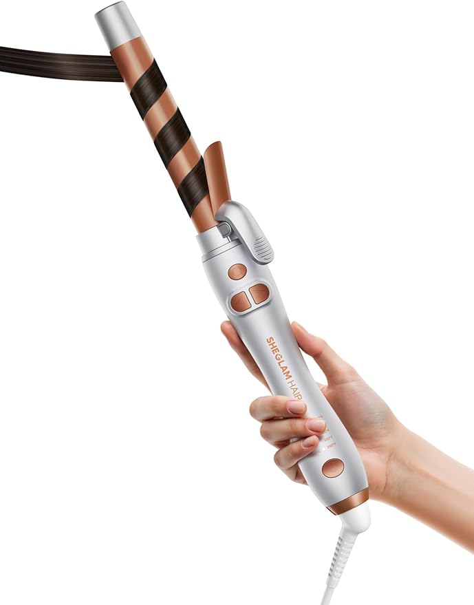 SHEGLAM Rotating Curling Iron Extra Long Curl Cycle 1 Inch Automatic Curling Wand for Long Hair Self Spinning Barrel up to 430°F Dual Voltage