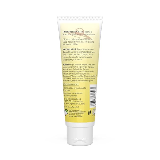 Grah Fixderma Shadow Sunscreen SPF 30+ Gel For Oily Skin - Acne Prone Offers PA+++ Protection Broad Spectrum UVA and UVB Protection Water Resistant and Non-Greasy 75g