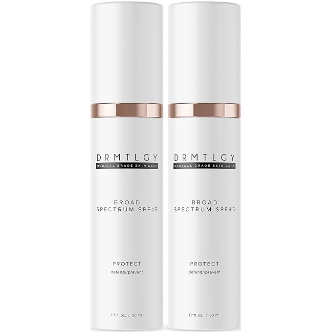 DRMTLGY Anti Aging Clear Face Sunscreen and Facial Moisturizer with Broad Spectrum SPF 45. Oil Free Zinc Oxide Sunscreen For Sensitive Skin and Acne Prone Skin. 1.7 oz 2 pack