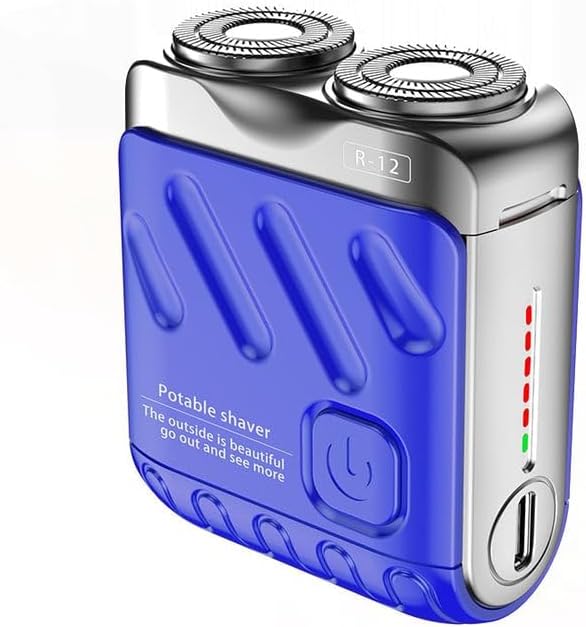 Luggage Mini Electric Rotary Dual Ring Pocket Beard Shaver Wet &amp Dry Shaving Cordless Rotary Shaver Portable Razor Suitcase Design USB Rechargeable for Home Travel (Blue)