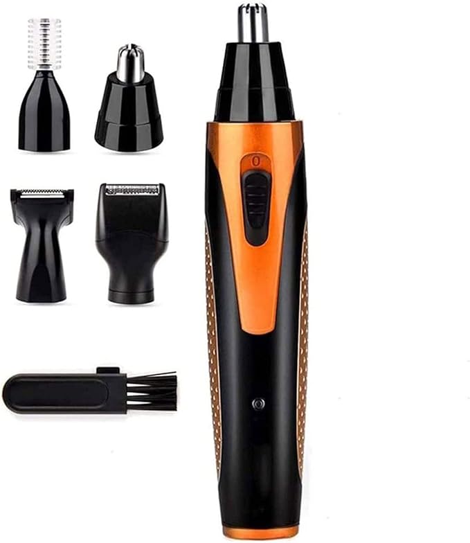 4 in 1 Nose and Ear Hair Trimmer USB Rechargeable Nose Hair Trimmer for Men and Women Waterproof Easy Cleaning Stainless Steel and Dual Edge Blades (Black/Orange)