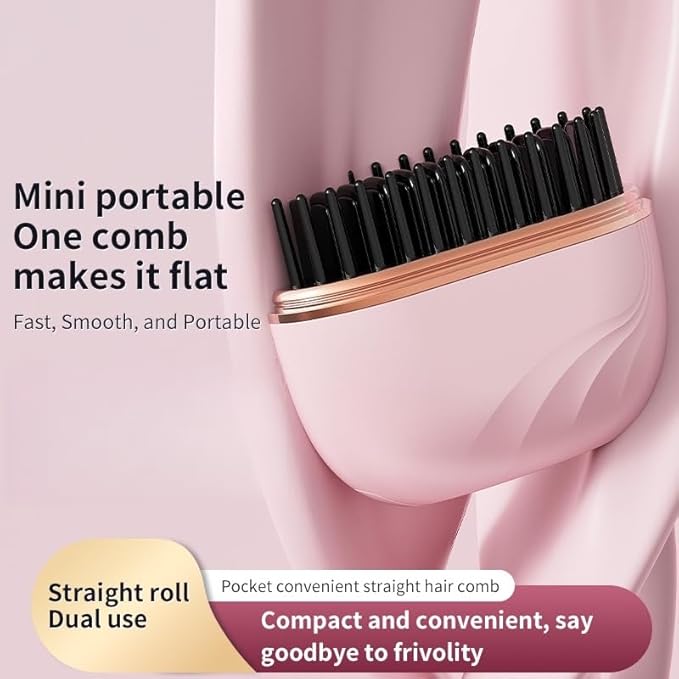 Mini Hair Straightener Rechargeable Portable Mini Hot Comb for Travel with Anti Scald Shell Lightweight and Portable 3-Speed Temperature Control for Travel Home Use (Pink)